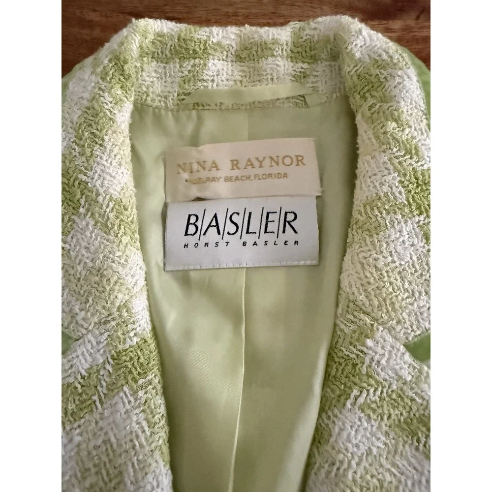 Basler Lime Green Houndstooth Tweed Blazer Jacket Women US 12‎ Germany 38